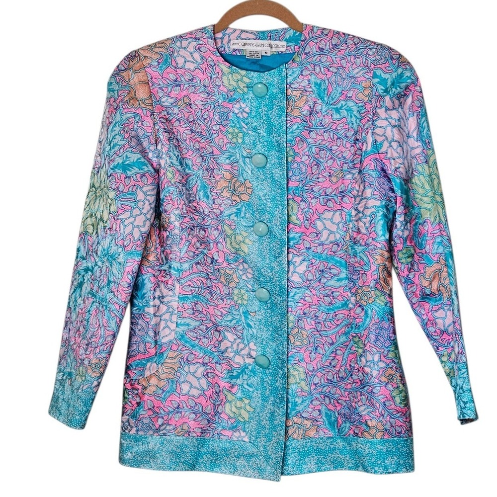 Anne Crimmins for UMI‎ Collections Silk Floral Paisly Button Up Jacket Pastel 10
